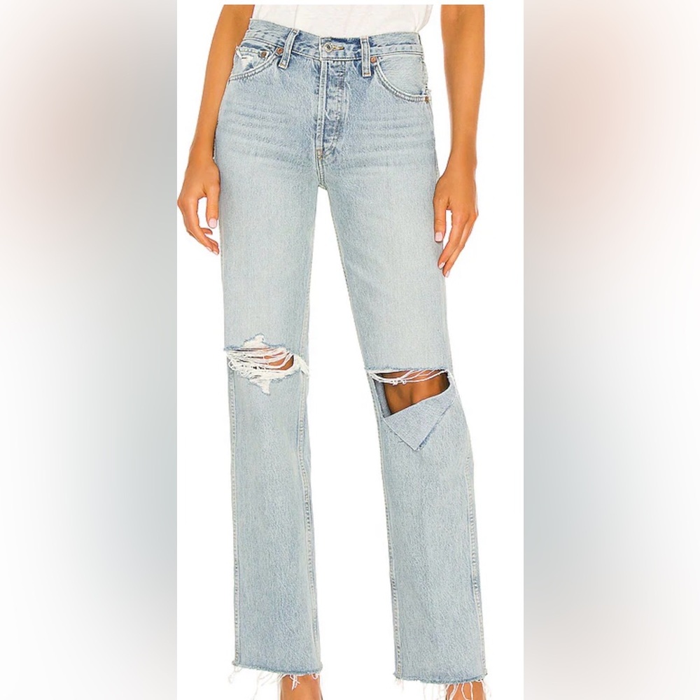 Re/Done Originals 90s High Rise Loose Jeans in Breezy Indigo With Rips